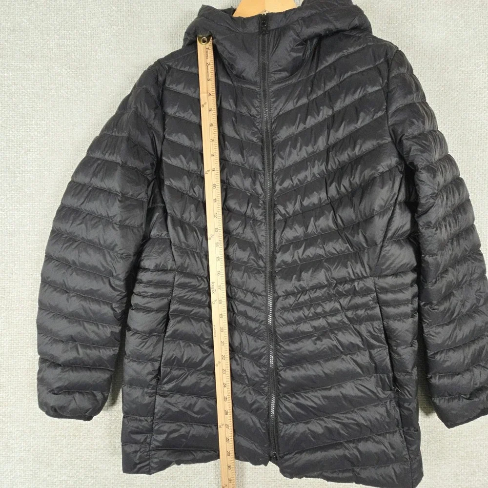 Lands End Kids Black Down Puffer Jacket Hooded Quilted Coat L 14-16 518697